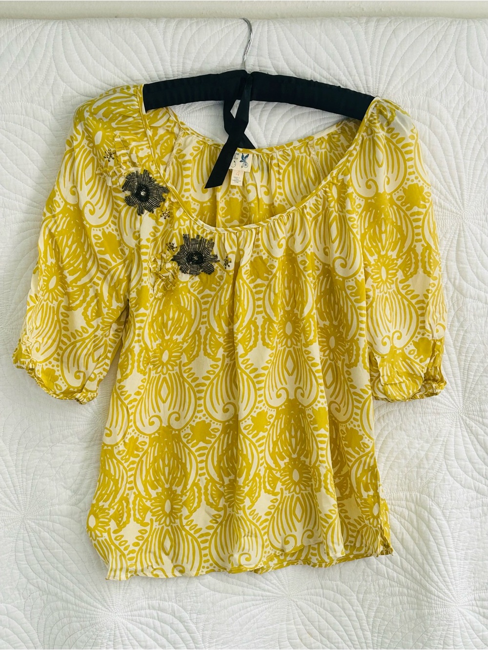 Women's Yellow Patterned Scoop Neck Top by Edme & Esyllte